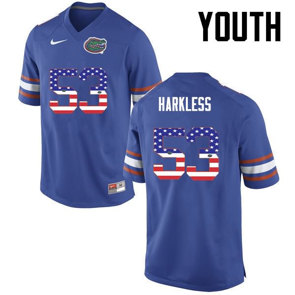 NCAA Florida Gators Kavaris Harkless Youth #53 USA Flag Fashion Nike Blue Stitched Authentic College Football Jersey ZKG8664IZ